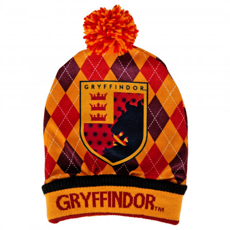 Harry Potter Hogwarts House Gryffindor Crest Pom Cuff Beanie